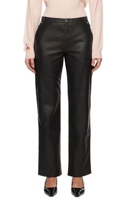 OPEN YY Black Straight Fit Faux-Leather Trousers