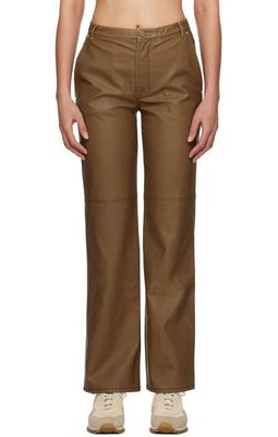 OPEN YY Brown Straight-Leg Faux-Leather Trousers