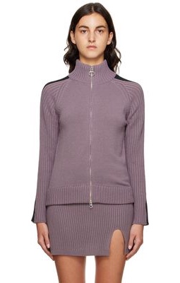 OPEN YY Purple Track Knit Zip-Up Sweater