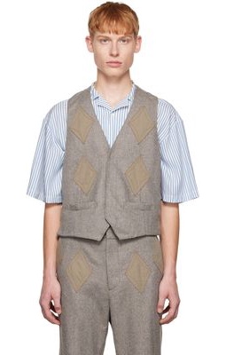 OPEN YY SSENSE Exclusive Brown Diamond Patched Waistcoat