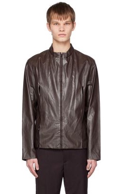 OPEN YY SSENSE Exclusive Brown Slit Faux-Leather Jacket