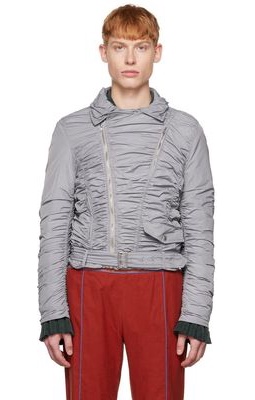 OPEN YY SSENSE Exclusive Gray Ruched Bomber Jacket