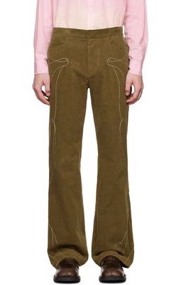 OPEN YY SSENSE Exclusive Khaki Stitched Western Trousers