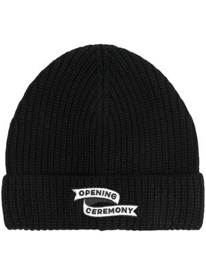 Opening Ceremony logo-patch ribbed beanie - Black