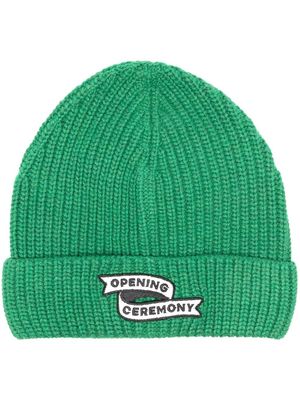Opening Ceremony logo-patch ribbed beanie - Green