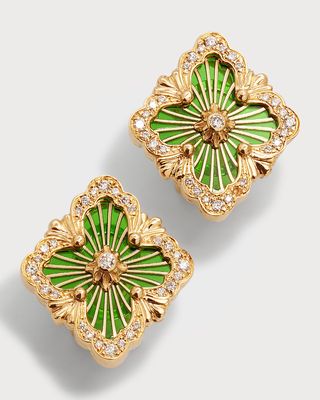 Opera Tulle Medium Button Earrings in Green with Diamonds