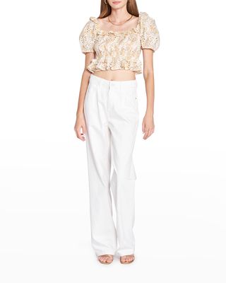 Opposites Cropped Eyelet Floral Top