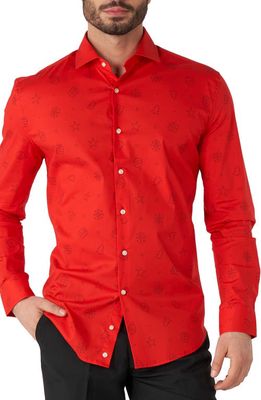 OppoSuits Christmas Icons Red Stretch Button-Up Shirt