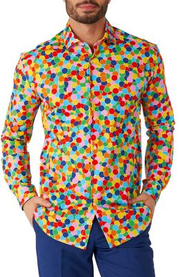 OppoSuits Confetteroni Stretch Button-Up Shirt in Red/Green/Blue/Yellow Multi