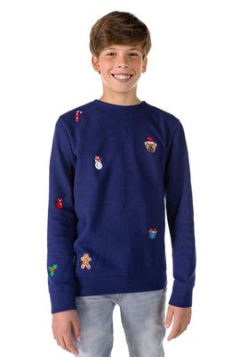 OppoSuits Kids' Deluxe Embroidered X-Mas Icons Sweater in Navy