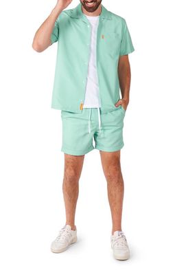 OppoSuits Magic Mint Short Sleeve Camp Shirt & Drawstring Shorts Set in Teal/mint