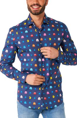 OppoSuits Pixel Pac-Man Stretch Button-Up Shirt in Blue