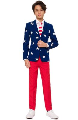 OppoSuits Stars & Stripes Two-Piece Suit with Tie in Blue/White