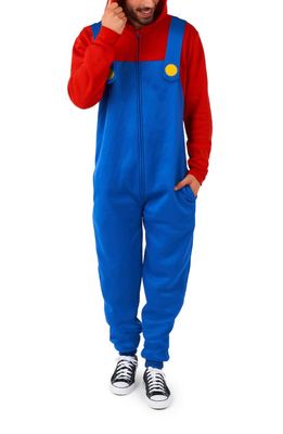OppoSuits Super Mario Hooded Long Sleeve Fleece Jumpsuit in Blue