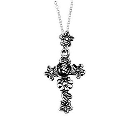 Or Paz Sterling Floral Design Cross Pendant w/C hain