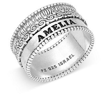 Or Paz Sterling Silver Personalized Textured Ba nd Ring