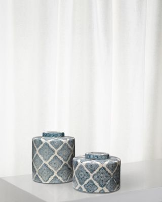 Oran Canisters in Blue and White Ceramic, Set of 2