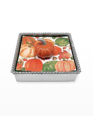 Orange Pumpkin Weight & Beaded Napkin Box