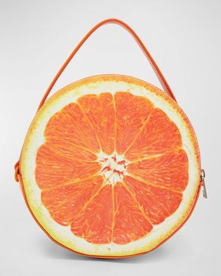 Orange Zip Leather Top-Handle Bag