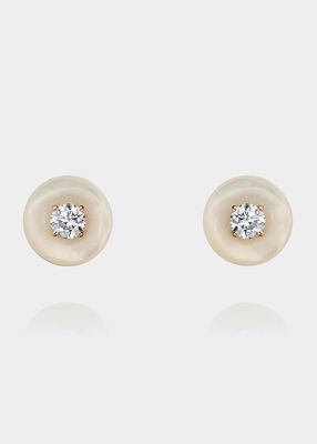 Orbit Small Stud Earrings in Yellow Gold, Diamonds and Mother-of-Pearl