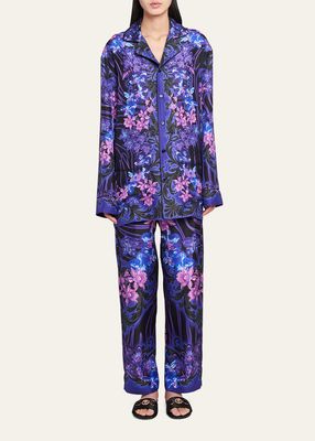 Orchid-Print Silk Pajama Top