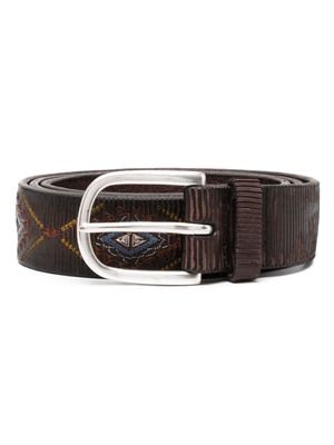 Orciani embroidered-design leather belt - Brown