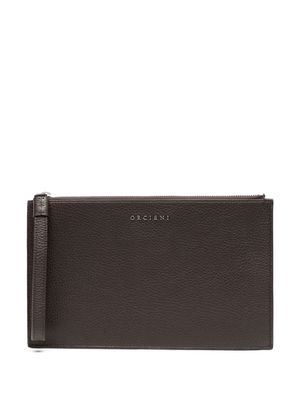 Orciani logo-lettering leather clutch - Brown