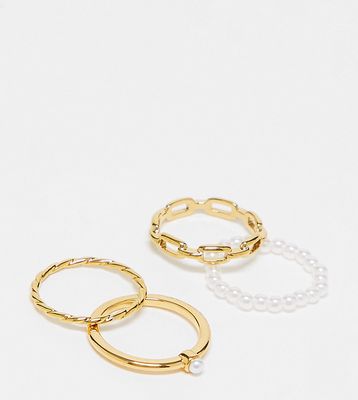 Orelia 18K gold plated pearl and chain link rings multipack