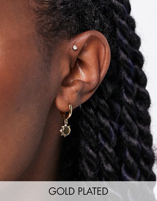 Orelia huggie hoops earrings with sun charms in gold plate