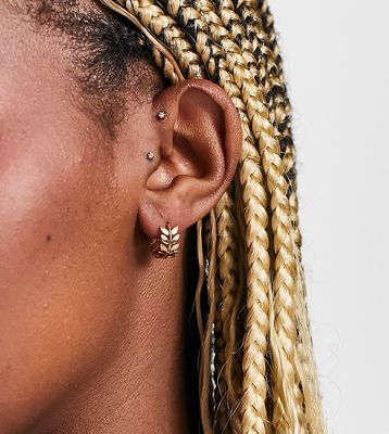 Orelia metal leaf huggie hoop earrings in gold plate
