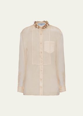Organza Embellished Button Up Top
