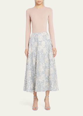 Organza Embellished Midi Skirt with Floral Embroidery