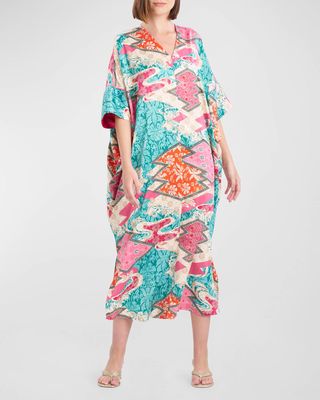 Orient Express Floral-Print Charmeuse Caftan