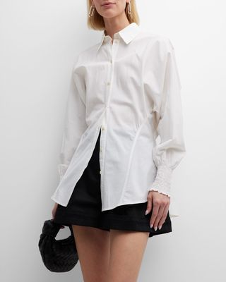 Orient Shirred Button-Down Cotton Shirt