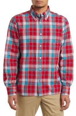 ORIGINAL MADRAS TRADING COMPANY Madras Plaid Button-Down Shirt in Red/Teal