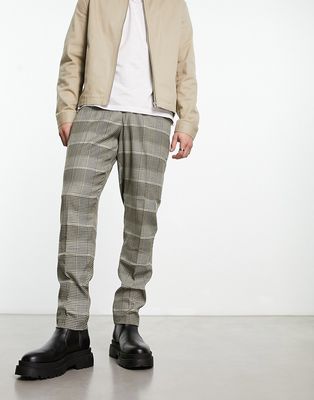 Original Penguin carrot fit smart pants in black and beige check