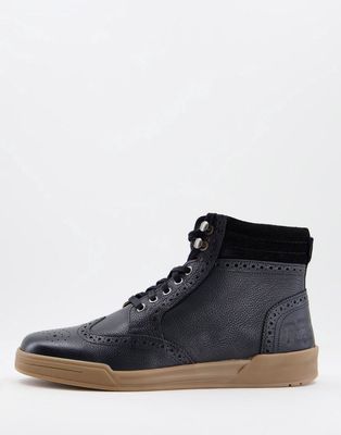 Original Penguin lace up brogue ankle boots in black leather