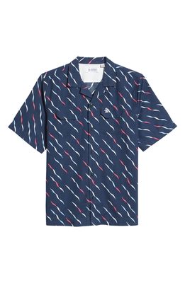 Original Penguin Men's Geo Wave Short Sleeve Lyocell & Cotton Button-Up Camp Shirt in Pageant Blue