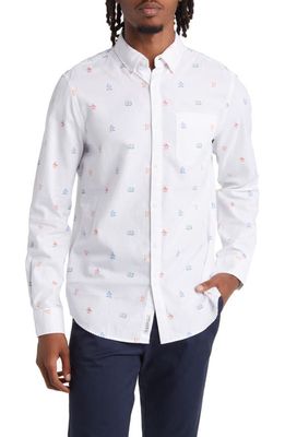Original Penguin Mini Collegiate Print Slim Fit Oxford Button-Up Shirt in Bright White