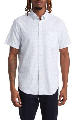 Original Penguin Paddle Print Short Sleeve Stretch Chambray Button-Down Shirt in Bright White