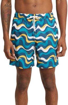 Original Penguin Recycled Polyester Blend Swim Trunks in Deep Dive