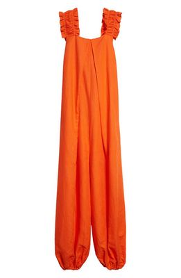 ORIRE Oma Ruffle Strap Linen Blend Jumpsuit in Orange