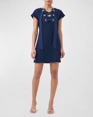 Orlando Lace-Up Cap-Sleeve Mini Dress