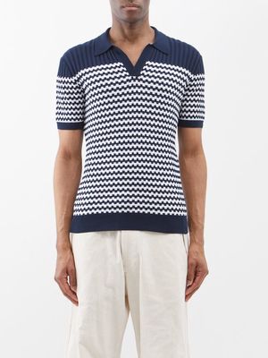 Orlebar Brown - Canet Striped Cotton Polo Shirt - Mens - Navy White