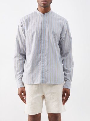 Orlebar Brown - Dekker Stand Collar Striped-cotton Shirt - Mens - Light Blue