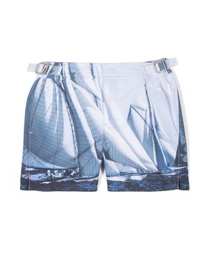 Orlebar Brown Kids Russell sailing-print swim shorts - Blue