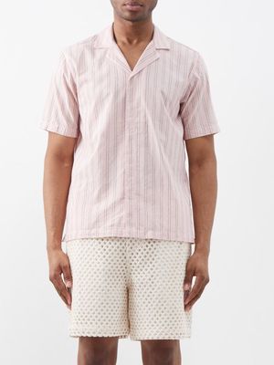 Orlebar Brown - Maitan Striped Cotton Short-sleeved Shirt - Mens - Pink Multi