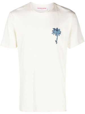 Orlebar Brown palm-tree-embroidery organic-cotton-linen-blend T-shirt - Neutrals