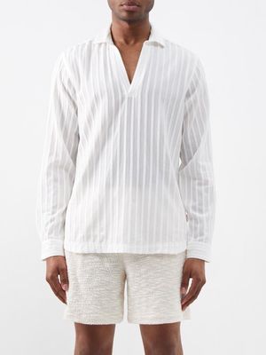 Orlebar Brown - Ridley Striped-voile Open-collar Shirt - Mens - White