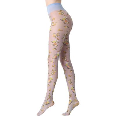 Oroblu Floral Embroidered Sheer Tights in Sky 6 